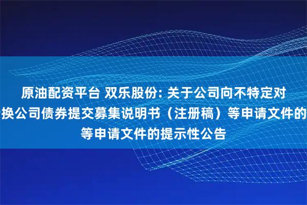 原油配资平台 双乐股份: 关于公司向不特定对象发行可转换公司债券提交募集说明书（注册稿）等申请文件的提示性公告